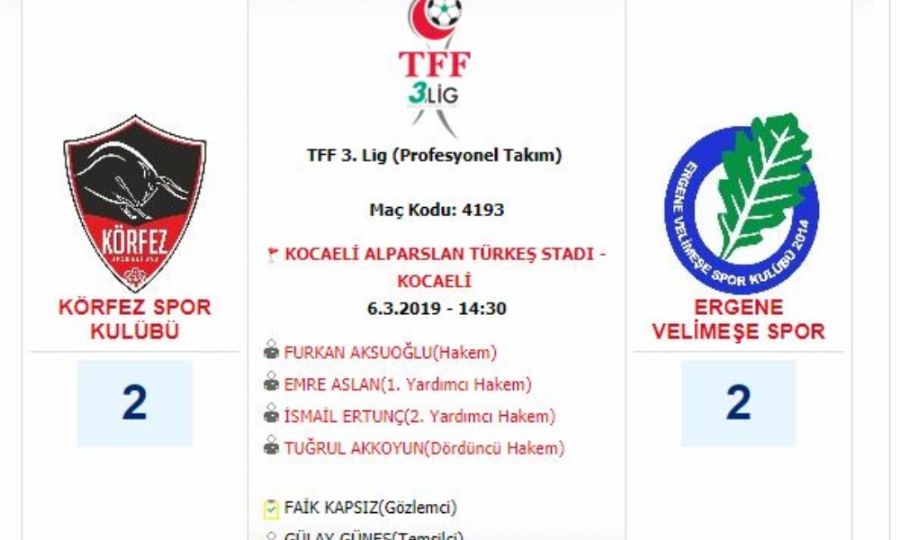 Ergene Velimeespor Deplasmandan 1 Puan kard